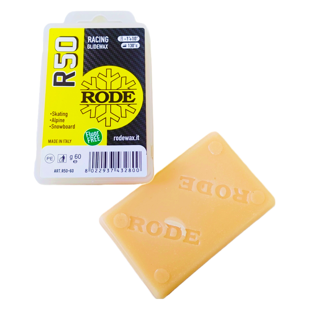 A product picture of the Rode R50 RACING GLIDER YELLOW MELT WAX (10C/-1C)
