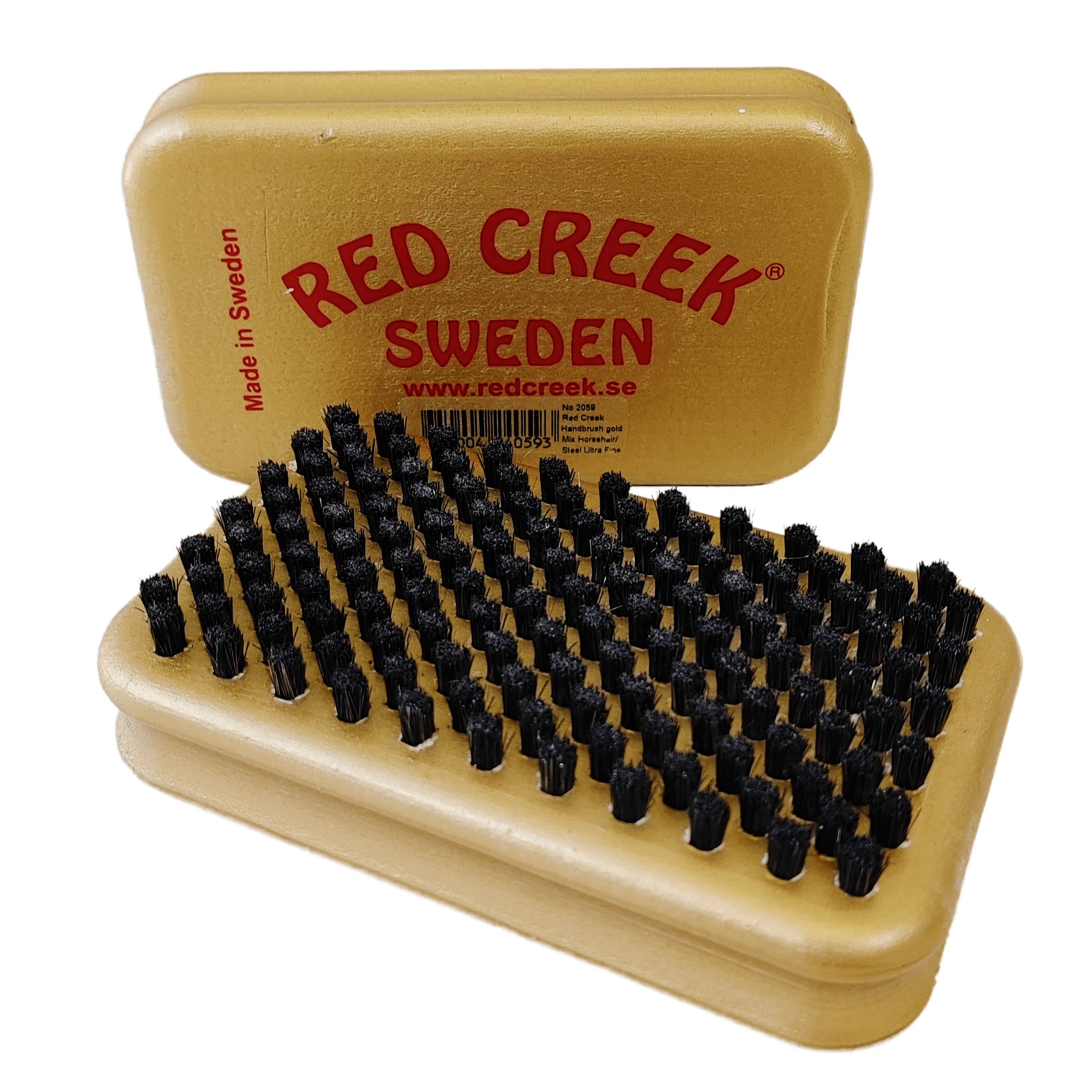 A product picture of the Red Creek Ultrafine Steel/Horsehair Mix Gold Hand Brush