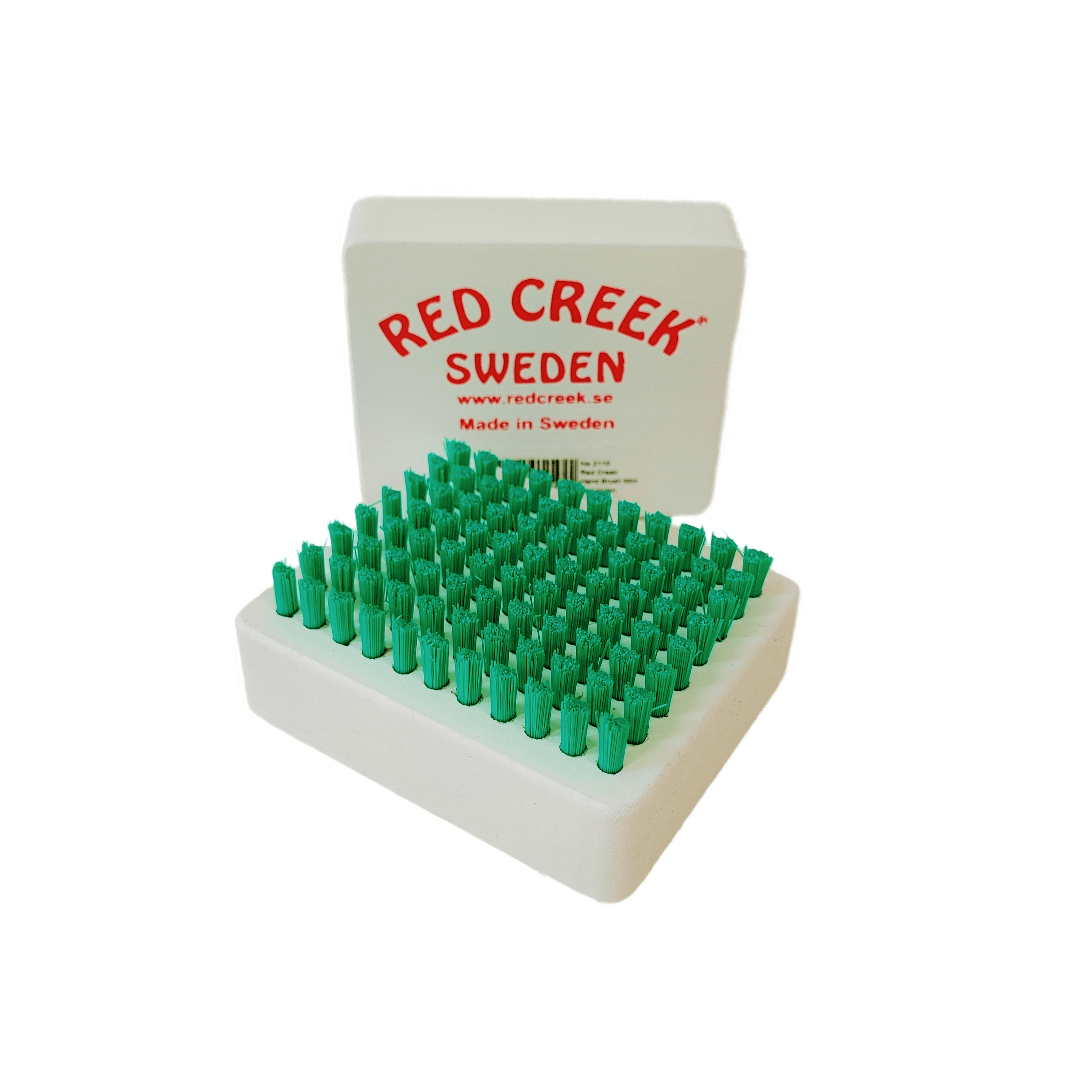A product picture of the Red Creek Green Nylon Mini Hand Brush