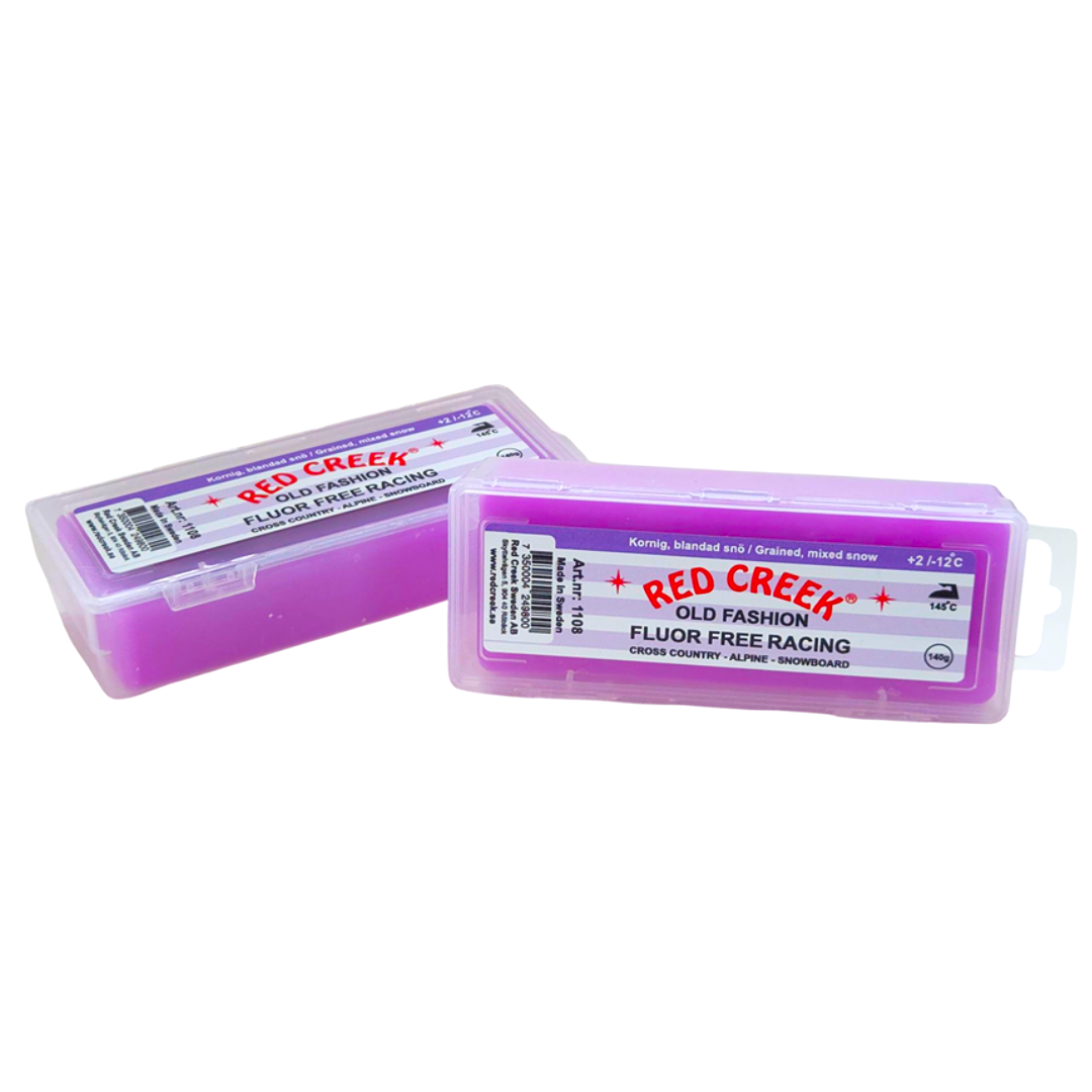 A product picture of the Red Creek Fluor-Free Violet `Old Fashion` Grained, Mixed Snow Melt Glide Wax