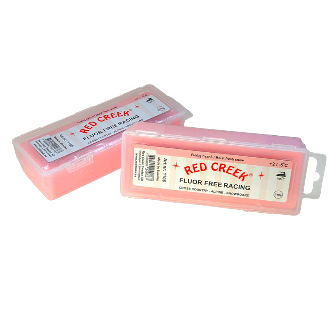 A product picture of the Red Creek Fluor-Free Pink Wet Snow Melt Glide Wax