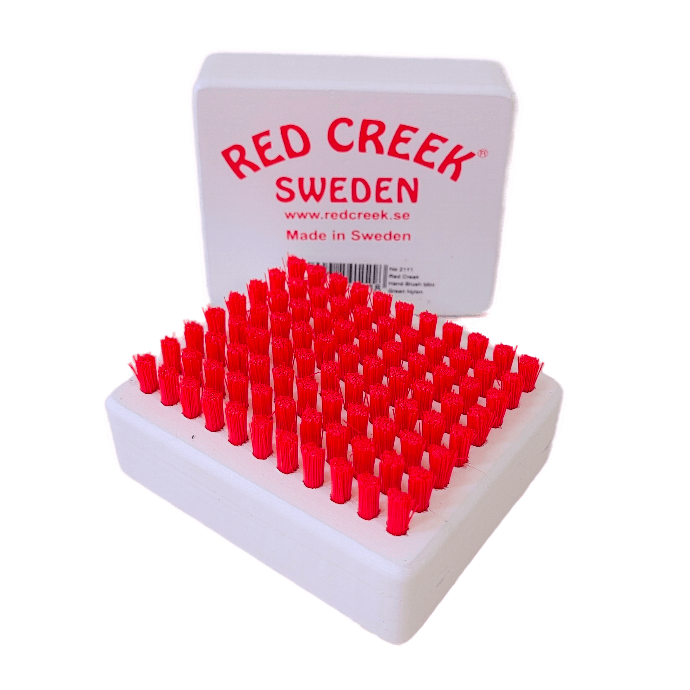 A product picture of the Red Creek Red Nylon Mini Hand Brush