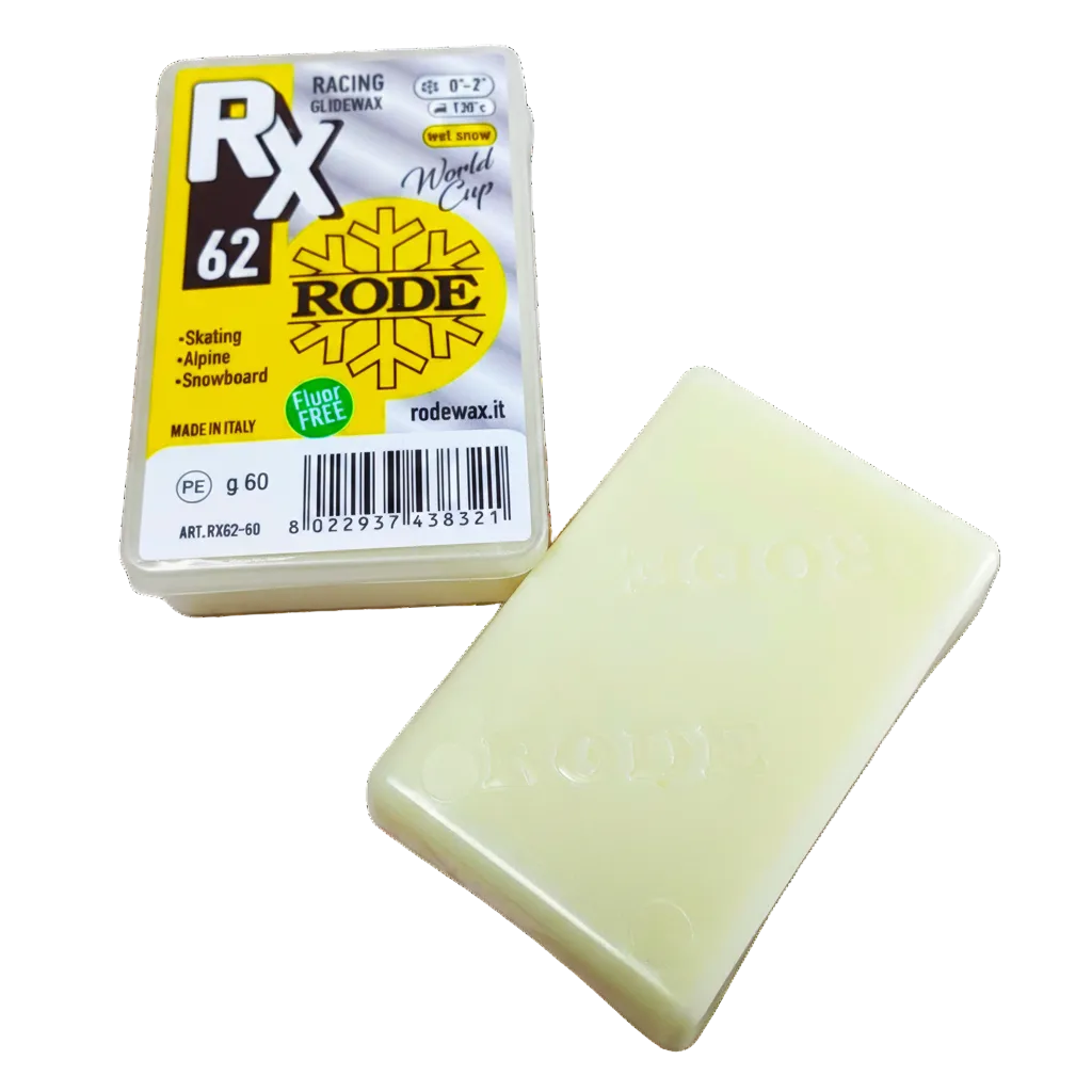A product picture of the Rode RX62 Old Snow WC Glider Yellow Melt Wax (0C/-2C)